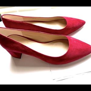 Ann Taylor Red Suede Block Heel Pumps